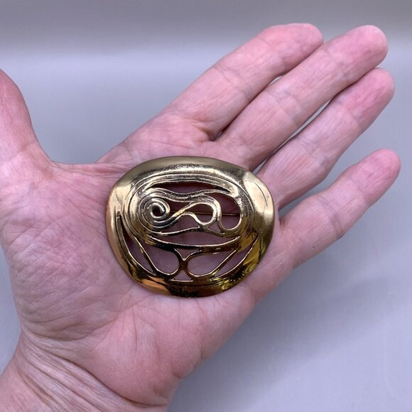 EH Eivind Hillestad K7 Bronze Norway Modernist Vtg C Clasp Brooch Pin J553 - Picture 5 of 6